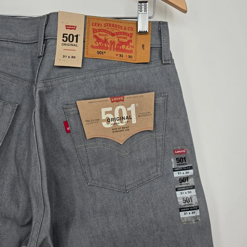 NWT Levi's 501 Original Gray Mens 31x30 Button Fly Denim Jeans Blank Red Tab